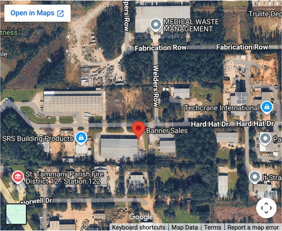Map showing Banner Sales at 17574 Hard Hat Drive, Suite 1, Covington, LA 70435